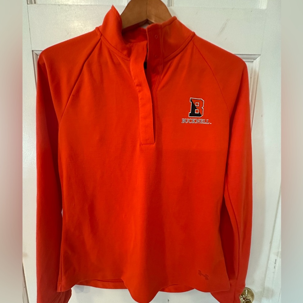 Bucknell University orange quarter snap fitted ladies size medium top.. like New